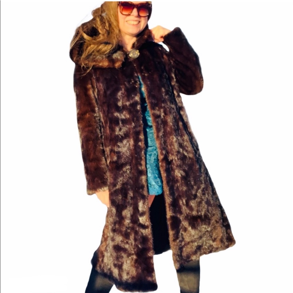 Genuine Mink Widen Bottom A-line Hooded Long Fur Coat EU 44 - Picture 12 of 16